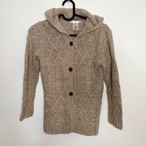 Max Studio Girls Hooded Cable Knit Cardigan Sweater Beige Sz 7